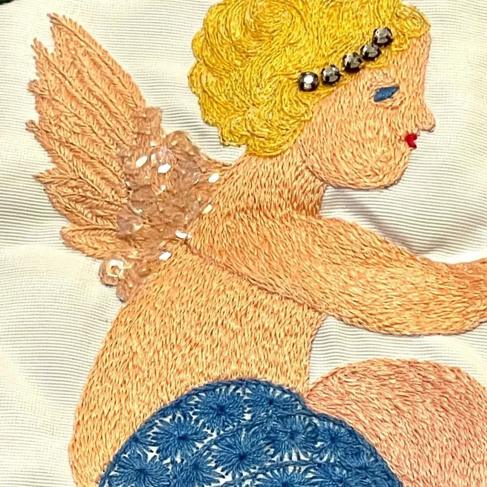 Handmade baby crate bed spread hand embroidered Querubins VINTAGE size 61